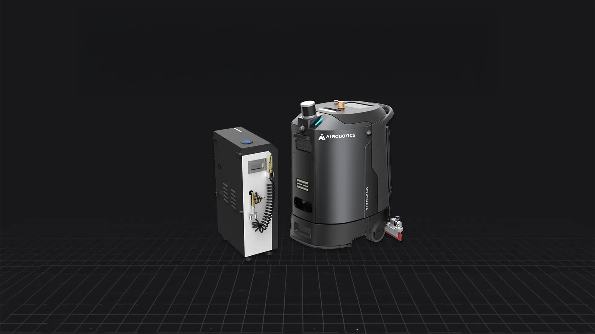 L4 docked beside its 4-in-1 workstation for autonomous refill, discharge and charging