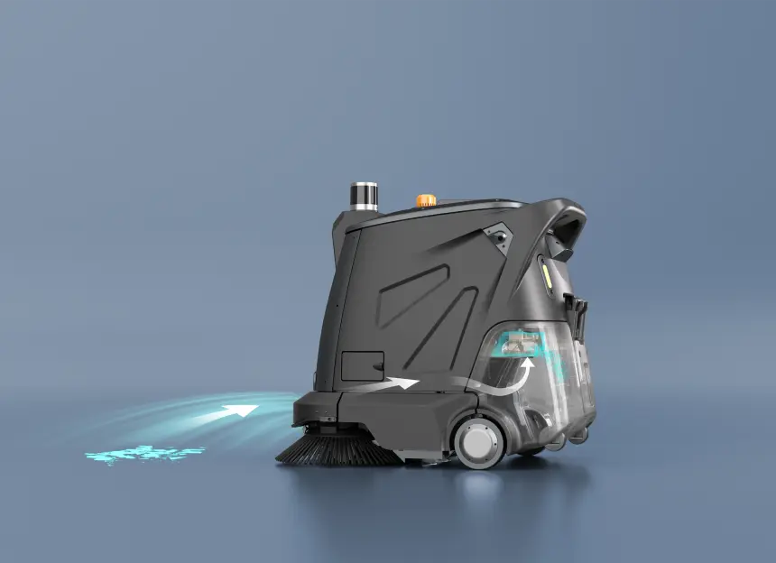 S5 sweeping fine dust and coarse debris with sealed dust control